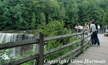 Visitors to the Tahquamenon Falls State Park of Michigan